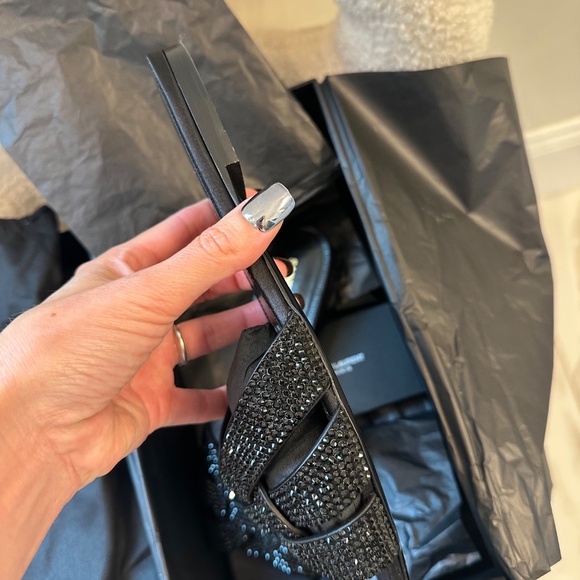 Saint Laurent Tribute Rhinestone Suede Sandal - Picture 3 of 11